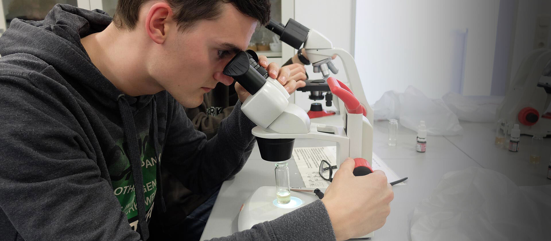 Hans Riegel-Fachpreise: Schüler arbeitet mit Mikroskop